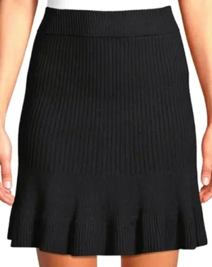 Free People Ribbed Knit Mini Skirt Womens Small Black Coquette Flounce Skater thumbnail 1