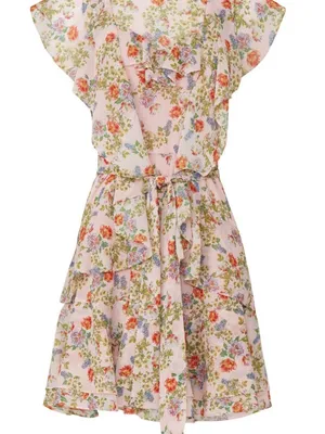 Marissa Web Floral Ruffle Tie-Waist Dress in Blush Pink thumbnail 1