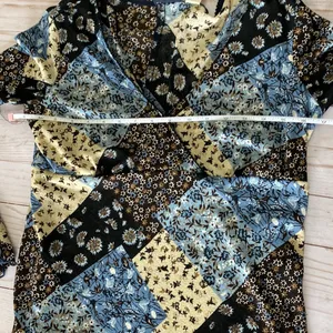 Y2k vintage boho floral patchwork blouse long sleeve blue brown tan large thumbnail 7