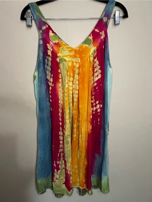 Sol Dashiki Rayon Tie Dye Boho Resort Cover-Up Mini Sundress Beach Vacation thumbnail 8