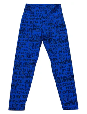 Aerie Real High Waisted Leggings Blue Graffiti Print "Chill Play Move" Size M‎ thumbnail 1
