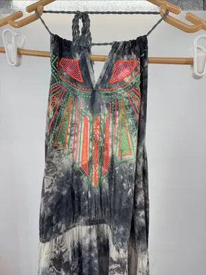 Flying Tomato halter open back Maxi Dress Gray Tie-Dye neon embroidered M summer thumbnail 3