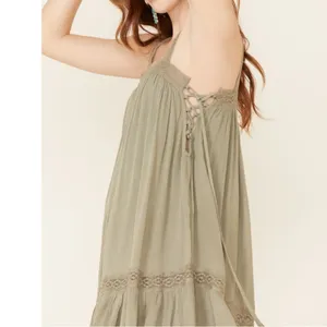 Free People Sweet Thing Tunic Mini Dress Lace-Up Side Ties Moss Medium green thumbnail 11