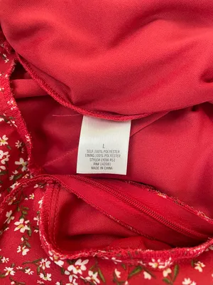Blue Rain red floral jumpsuit v-neck tie back jumper Women’s size Large thumbnail 9