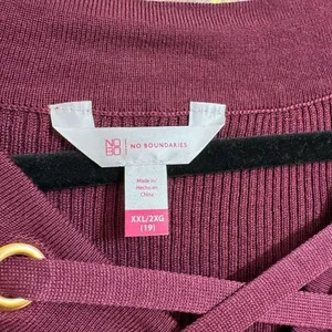 No Boundaries Burgundy Maroon Ribbed Stretchy‎ Lace Up Sweater XXL NWT thumbnail 5