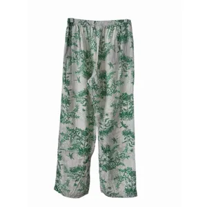 Piyama Pajama Set XS Green White Toile Botanical Rayon Pants Bali Resort #F13-1 thumbnail 10