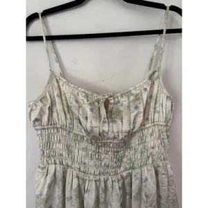 NWOT ASTR‎ The Label Floral Satin Smocked Midi Dress Size Large Cream Blue Slip thumbnail 6