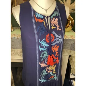 THML‎ Navy Blue Embroidered Tassel Sleeveless Ruffle Hem Dress FTM703 Small thumbnail 2