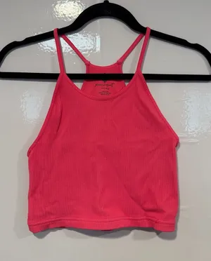 Bright Pink Ribbed Free People Movement‎ Cropped Tank Top thumbnail 1