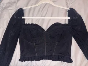 Corset Sheer Long Sleeve Black Crop Top 8 That’s So Fetch thumbnail 2