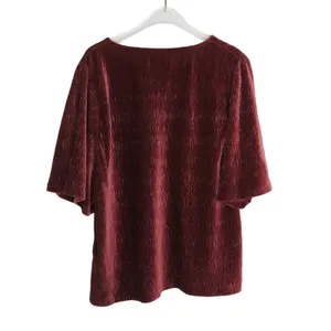 Madewell Texture & Thread Crinkle Velvet Flutter Sleeve Top Dusty Burgundy Med thumbnail 4