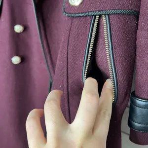 GUESS Walder Large Burgundy Wool Blend Peacoat Trench Coat Gold Buttons thumbnail 10
