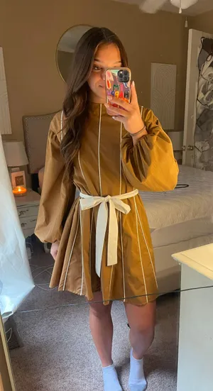Bright Brown Dress With Tie thumbnail 1