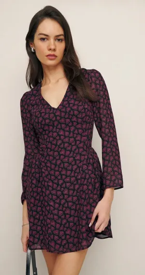 Reformation Tasmin Mini Dress Dress in Bon Bon Long Sleeve Heart Print Sz 8 NWT thumbnail 1