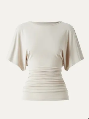 NWT Women’s OGL Short Sleeve Draped Ruched Tee Top Beige Size M thumbnail 5