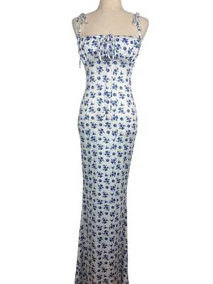 Floral Sleeveless Bustier Spaghetti Strap Bodycon Sexy Long Maxi Dress thumbnail 11