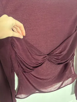Edikted Sheer Twist-Front Long Sleeve Top in Maroon thumbnail 4