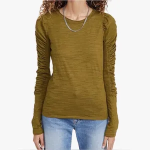 Free People Natasha Puff Sleeve Olive Green Top Size XS thumbnail 4