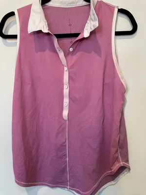 Lululemon Pink Sleeveless Polo Tank Top with White Collar thumbnail 1