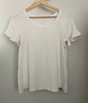 Lilly Pulitzer Small Ruffle Sleeve Scoop Neck Tee White Pima Cotton Preppy thumbnail 1