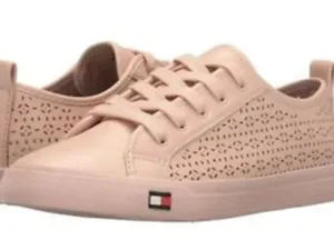 TOMMY HILFIGER Pink Perforated Leather Sneakers - size 8.5 thumbnail 1