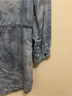 American Eagle Womens Blue Chambray Denim Shirt Dress M Medium 38” Floral READ thumbnail 11