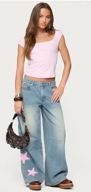 Brand new edikted pink star jeans  thumbnail 1