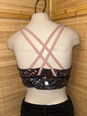Lululemon Size 8 Energy Bra Long Line Medium Support Foliage Strappy Floral Pink thumbnail 2
