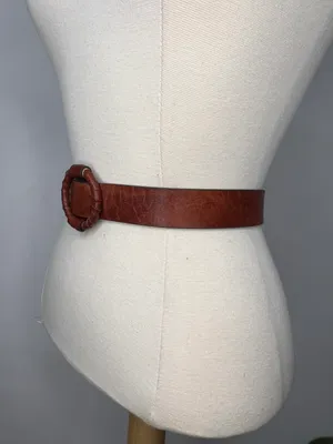 Womens Leather Boho Minimalist Brown Buckle Belt thumbnail 5