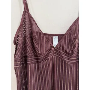 Cabernet Womens XL Brown Gold Metallic Pinstripe Camisole V-Neck Sheer Top thumbnail 8