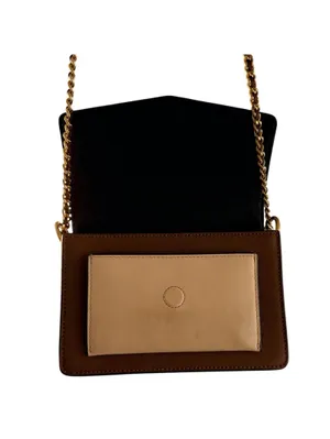 Tory Burch Black Brown Croc Embossed Leather ChainCrossbody Bag Purse thumbnail 4