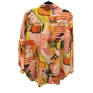 Haute Hippie Colorful Bohemian Long Sleeve Tropical Button Blouse Shirt Sz Large thumbnail 2