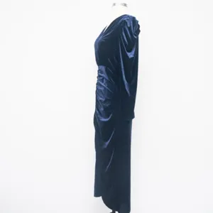 YUMI‎ KIM. New! Puff Sleeve Blue Velvet Midi Dress. thumbnail 7