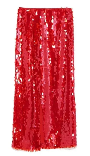 NWT Zara Red Sequin Midi Skirt thumbnail 1