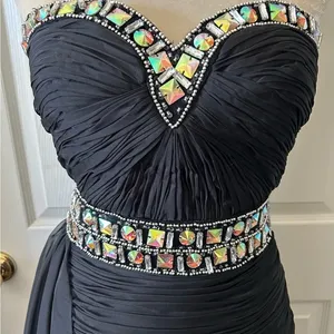 Jolene Chiffon Strapless‎ Jeweled Chiffon Tail Ruched Cocktail Dress Sz 6 $390 thumbnail 7