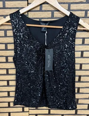 Rachel Zoe Black Sequin Flower Detail Tank Top Size Small‎ thumbnail 1