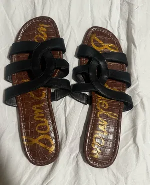 Sam Edelman Bryna Black Leather Strappy Slide Sandals for Women thumbnail 1