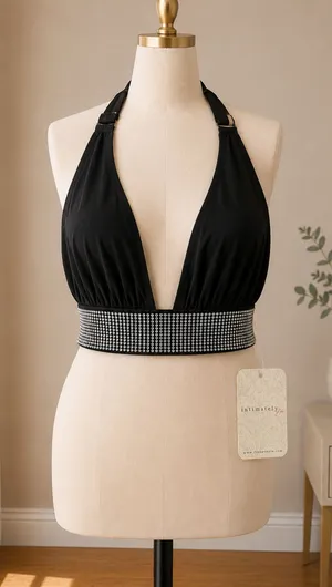 NWT Intimately Free People Rhinestone Halter Bralette Top Black M thumbnail 1