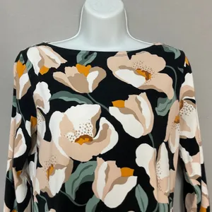Ann Taylor Floral Top 3/4 Sleeves Boat Neck Size XS Rayon Stretch Jersey Graphic thumbnail 3