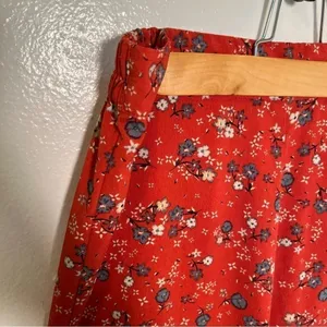 Japna Women's Size Medium Wide Leg Pants Orange Red Floral Pull On Elastic Waist thumbnail 5