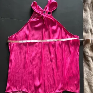 SINCERELY JULES Halter Neck Hot Pink Satin Tank Top Women’s Sz M EUC thumbnail 4