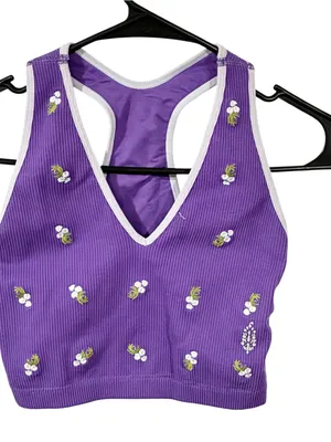 Free People Movement Floral Purple Bra Tank Top Ribbed Athletic Size Small thumbnail 2