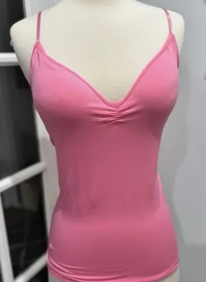 Poof! Pink Ruched V-Neck Camisole Top thumbnail 1