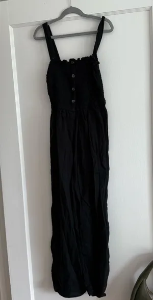 Hollister Black Button Wide Leg Cropped Jumpsuit Cotton & Linen Blend XS EUC thumbnail 1