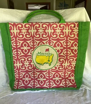 Masters Pink & Green Patterned Tote Bag with Yellow Logo thumbnail 1