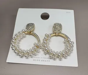 Sparkly Pearl Hoop Earrings Gold Rhinestone Teardrop Studs Elegant Statement new thumbnail 4