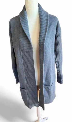 Western Range Blue‎ Gray Wool Blend Long Open Cardigan Sweater Size Small thumbnail 1