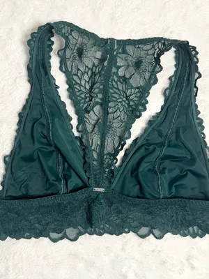 VS PINK Dark Green Lace Racerback Bralette Wireless Comfort Bra Size Large thumbnail 9
