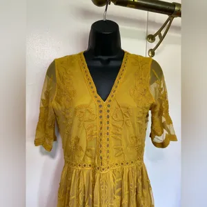 SOHCUE - Elegant Yellow Lace Maxi Dress embroidered thumbnail 9