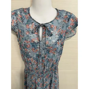 Gypsies & Moondust Flutter Sleeve Dusty Blue Floral Maxi Dress S, Ruffle Hem thumbnail 2